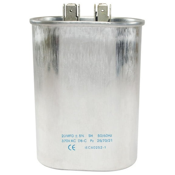 Appli Parts Run Capacitor for ac 20 Mfd uF (microfarads) 370VAC CBB65 Oval Universal fit for hvac and other applications in 2-3/4 in Wide 1-3/4 in Depth 4-1/4 in Height CON-20-370