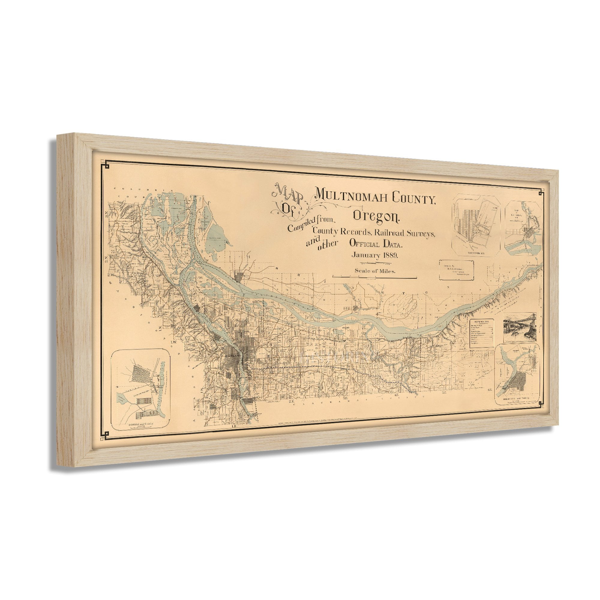 Multnomah County Survey Maps 1889 Multnomah County Oregon Map - Framed Vintage Multnomah - Old Map Of  Oregon - History Map Of Multnomah County Oregon Wall Art Poster -  Walmart.com