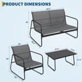thumbnail image 3 of 4-Piece Outdoor Patio Furniture Set with Loveseat, 2 Textilene Chairs & Tempered Glass Table – All-Weather Rust-Resistant Conversation Set for Backyard, Deck, Garden (Grey), 3 of 8
