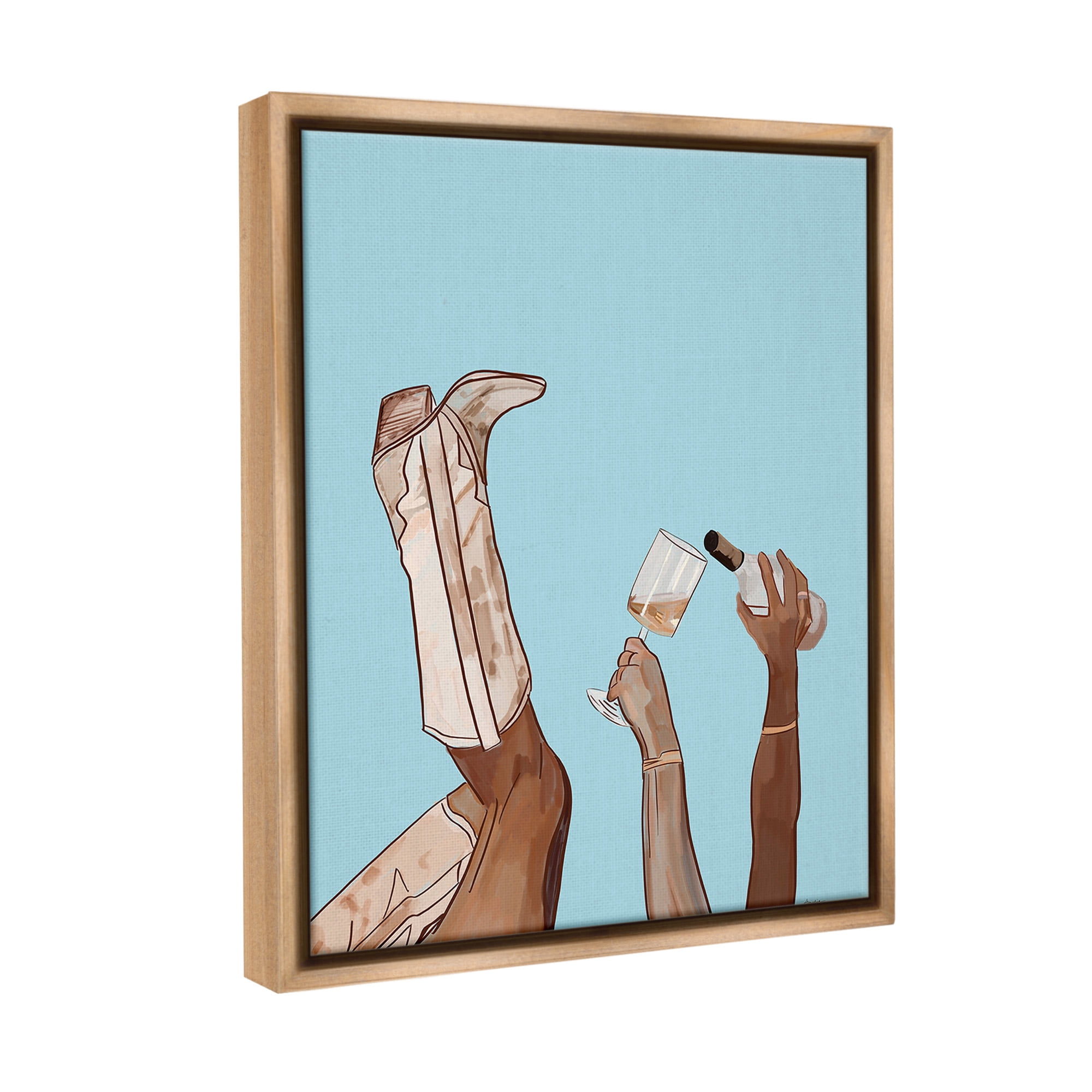 Stupell Industries Cowgirl Pouring Wine Food & Beverage Painting Brown Floater Framed Canvas Art Print Wall Art, 17 x 21