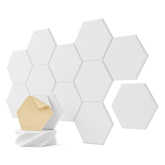 12 Pack Acoustic Panels Sound,12 X 10 X 0.4 Inch Hexagon Self Adhesive Sound Proof Panels,for Bedroom,Home,Studio White