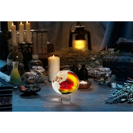 Image of HelloDecor 7x5ft Magic Crystal Ball Backdrop Witchcraft Poison Drink Glassware Occult Divination Candle Ancient Herb Photography Background Vintage Esoteric Halloween Photo Studio Props