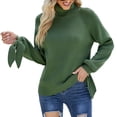 thumbnail image 1 of Suéter de cuello alto de punto para mujer, Jersey informal holgado con cordones de manga larga y farol a la moda para otoño e invierno, verde XL, 1 of 6