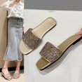 thumbnail image 2 of Miluxas Womens Sparkly Rhinestone Sandals Square Open Toe Sandal Slip on Summer Flat Sandals for Beach Wedding Holiday Shopping Gold 9.5(43), 2 of 9