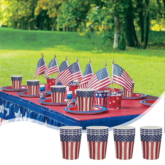 Uklsqma Ensemble de Fournitures de Fête Patriotiques Rouge Blanc Bleu de 20 Pcs / Assiettes Gobelets Serviettes en Papier / Décorations de la Fête de l'Indépendance Jour du Souvenir Jour des Anciens Combattants / Vaisselle Jetable pour Barbecue Pique-Nique Célébration
