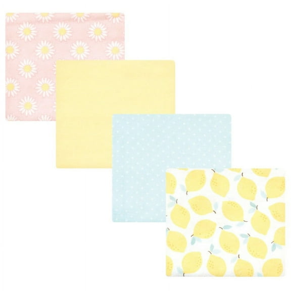 Hudson Baby Infant Girl Cotton Rich Flannel Receiving Blankets, Lemon Daisy, One Size