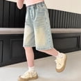 thumbnail image 5 of OYXSER Kids Denim Shorts Y2K Vintage High Waist Straight Leg Clothes Jorts Trendy Summer Clothes for Kids, Blue 12-13Y, 5 of 6