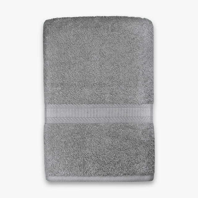 Folded gray Mainstays Basics solid bath sheet towel featuring a textured decorative band