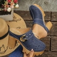 thumbnail image 4 of Mules for Women Lug Sole Platform High Heels Slip on Backless Sandals Boho Flower Hollow out Breathale Summer Dress Shoes Slippers Navy Size 7.5, 4 of 6