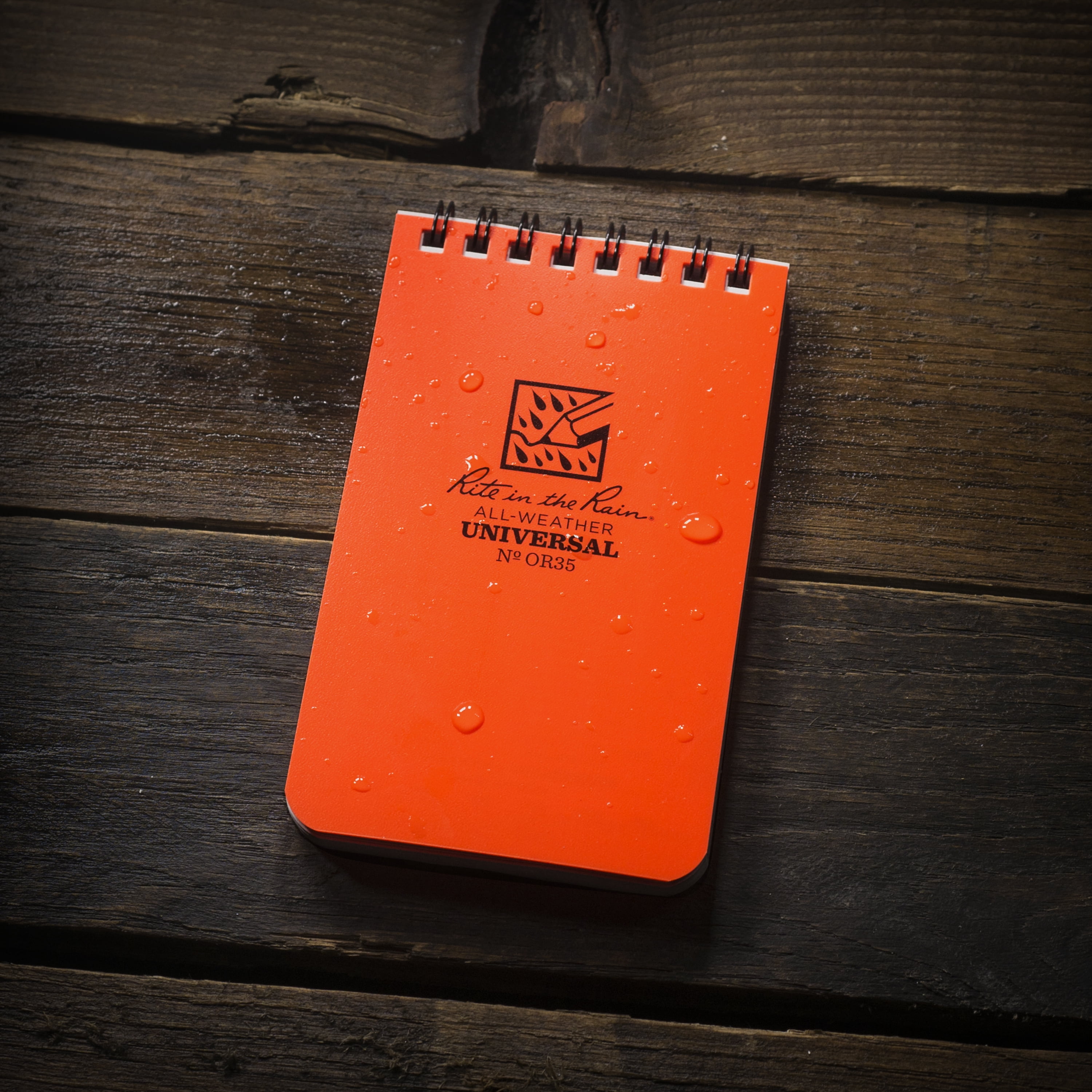 Rite in the Rain Weatherproof Top Spiral Notebook, 3" x 5", Orange Cover, Universal Pattern, 6 Pack (No. OR35L6)