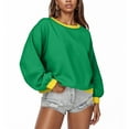thumbnail image 2 of Women Oversized Crewneck Sweatshirt Drop Shoulder Long Sleeve Colorblock Casual Pullover Spring Fall Winter Tops (M, Green), 2 of 5