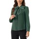 thumbnail image 4 of Blusa de trabajo de manga larga con cuello atado y botones para mujer INSPIRE CHIC en verde oscuro M, 4 of 6
