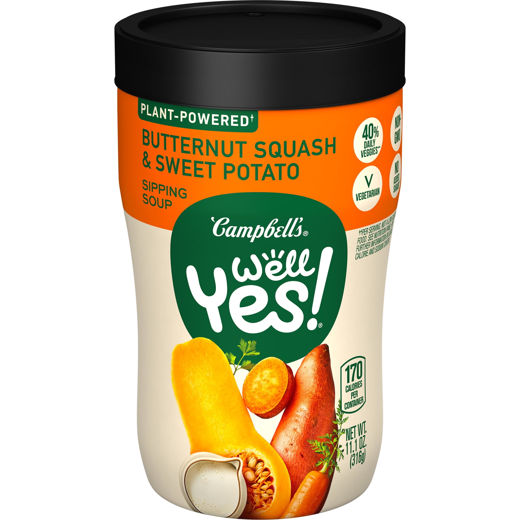 Campbell's Well Yes! Sipping Soup, Ready to Serve Butternut Squash and Sweet Potato Soup, Vegetarian Soup, 11.1 Oz Microwavable Cup