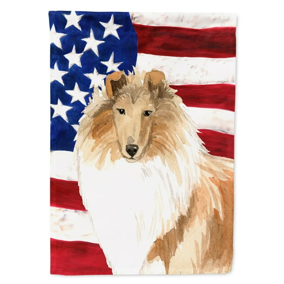 Patriotic USA Rough Collie House Flag