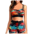 thumbnail image 1 of VJATTWR Bathing Suits Women Tankini My Items Women's Summer Fashion Coconut Tree Printed Webbing Shoulder Strap Split Swimsuit Drawstring Backless Plus Size Bikini Swimsuit, 1 of 8