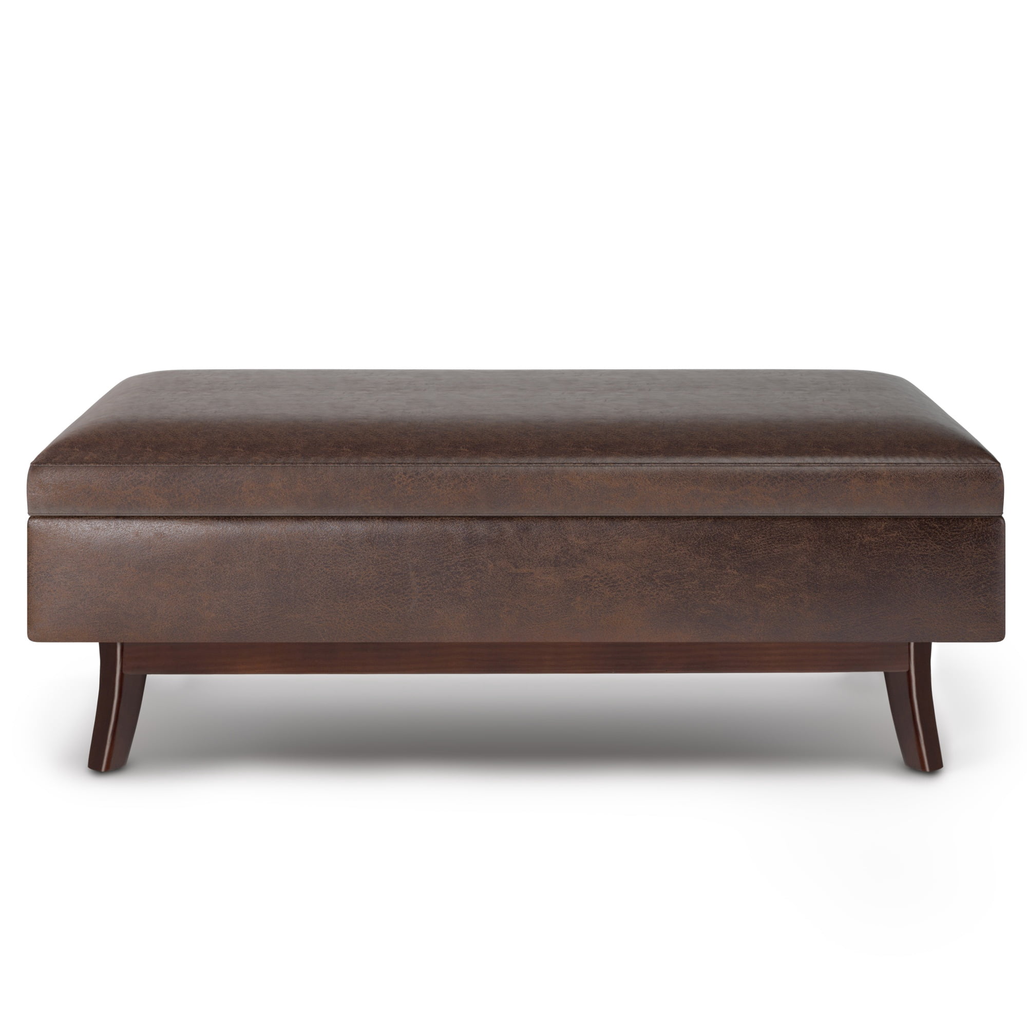 Owen 48 inch Wide Mid-Century Modern Rectangular Storage Ottoman in Distressed Chestnut Brown Vegan Leather