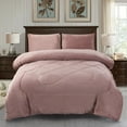 thumbnail image 1 of Jin Mai Lan Solid Woodrose Sherpa Fluffy Reversible Washable Bed Blankets, Full Queen, Pink, 3-Pieces, 1 of 5
