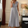 thumbnail image 2 of Vestido informal para mujer: largo con botones, cuello elegante, cómodo para el verano, lavable a máquina, 2 of 4