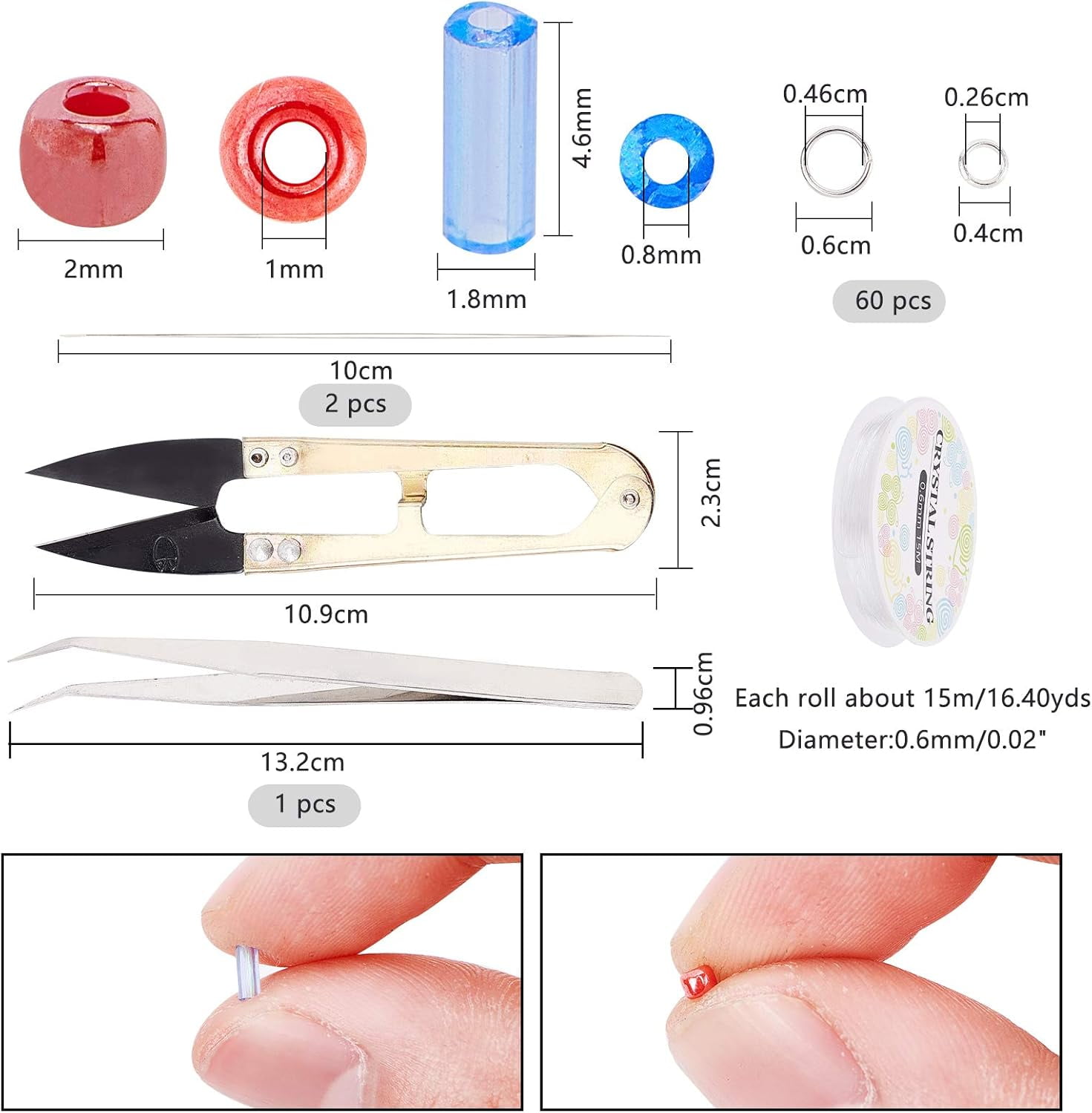 Glass Seed Beads Kit 2 Styles 1.8~2mm Pony Seed Beads with 0.6mm Elastic Thread Stainless Steel Tweezers Big Eye Beading Needles and Scissors for Bracelet Necklace Jewelry Making Colorful
