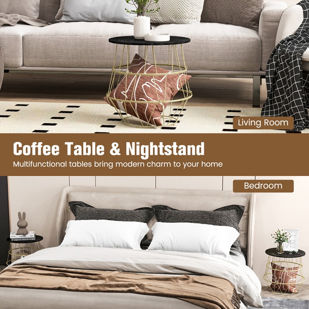 Finihen End Table, Round Metal Frame End Table with Removable Top, Sofa Side Table, Bed Side Table, for Living Room, Bedroom, Black Finihen End Table, Round Metal Frame End Table with Removable Top, Sofa Side Table, Bed Side Table, for Living Room, Bedroom, Black