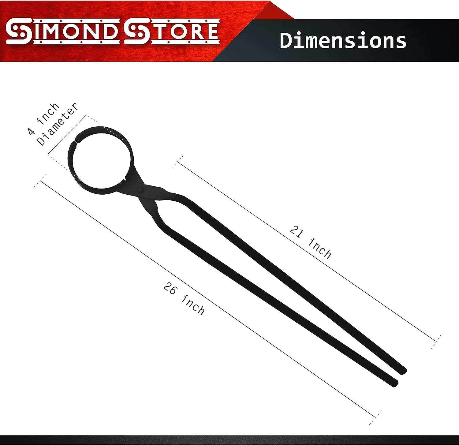 Simond Store 27" Blacksmith Tong Foundry Flask Metal Tongs for Clay Graphite and Graphite Crucibles, Heavy Duty Steel Tong 3.5" Diameter for Metal Melting Refining Casting Gold, Silver