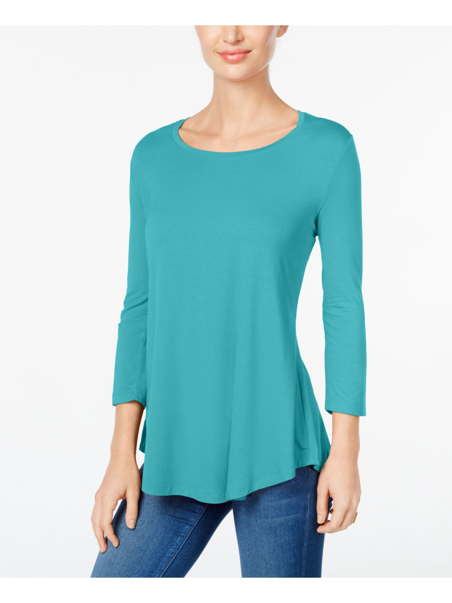 JM Collection - JM COLLECTION Womens Aqua Heather Long Sleeve Scoop ...