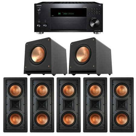 Klipsch 5.2 In-Wall System with 5 R-5502W II, 2 RP-1200SW, 1 ONKYO-TX-RZ50