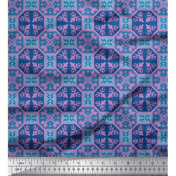Soimoi Purple Rayon Fabric Tiles Moroccan Print Sewing Fabric Yard 42 Inch Wide