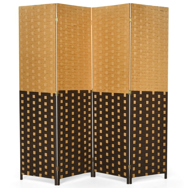 Costway 4 Panel Folding Room Divider Weave Fiber Privacy Partition Screen 6FT Tall