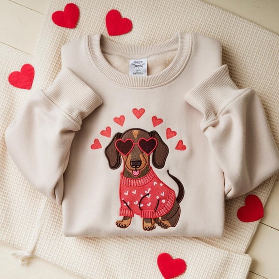Dachshund Valentine Embroidered Sweatshirt, Cute Sausage Dog Sweater, Dachshund Lovers Valentine Shirt, Dog Mom Gift, Funny Valentine Shirt