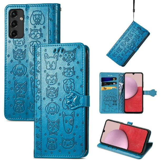 Funda Cartera FOXDOCK para Samsung Galaxy A14 5G , Flip PU con Relieve de Gatos y Perros, Tarjetero y Soporte