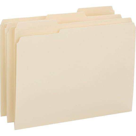 Business Source 1/3 Tab Cut Letter Recycled Top Tab File Folder - 8 1/2" x 11" - 3/4" Expansion - Top Tab Location - Assorted Position Tab Position - Manila - 10% Recycled - 50 / Box | Bundle of 5