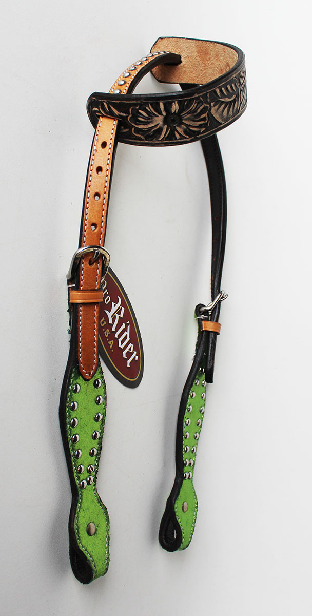 Horse Show Tack Horse Bridle Western Leather Headstall Lime Green