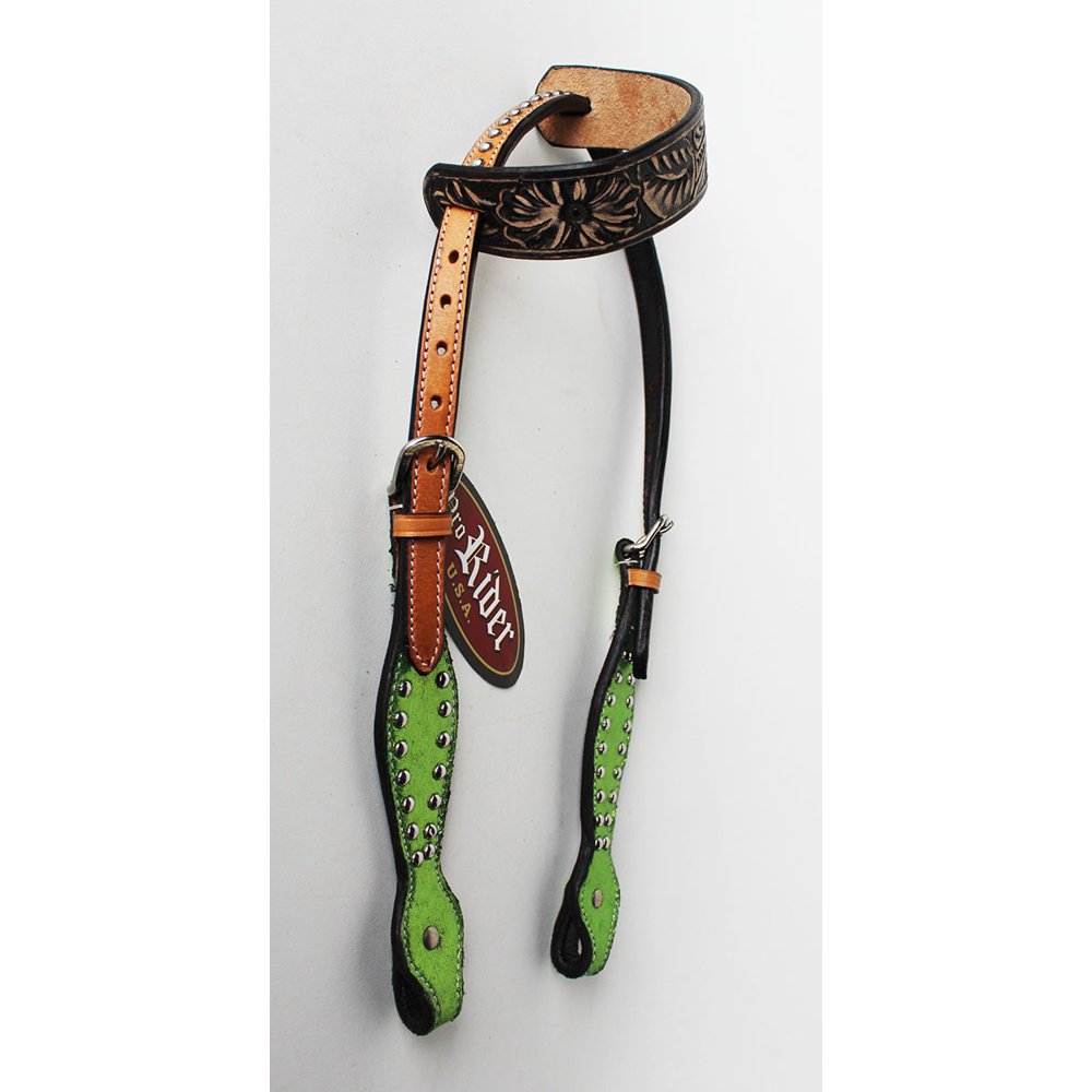Horse Show Tack Horse Bridle Western Leather Headstall Lime Green