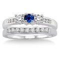 thumbnail image 2 of 2 Carat Sapphire and Diamond Elegant Three Stone Trilogy Round Cut Bridal set on 10k White Gold, 2 of 2