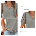 thumbnail image 4 of Camiseta de manga soplada para mujer, blusa de manga corta con cuello en V, informal, holgada, de Color puro, para citas, 4 of 5