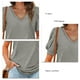 thumbnail image 4 of Camiseta de manga soplada para mujer, blusa de manga corta con cuello en V, informal, holgada, de Color puro, para citas, 4 of 5