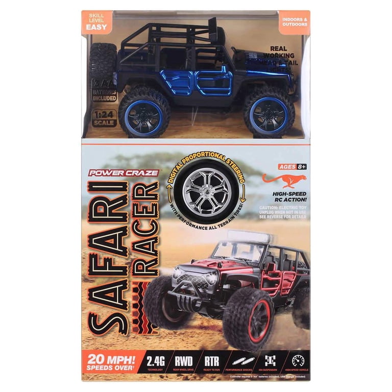 Power Craze (1:24) Safari Racer Battery RC Car, Blue Buggy