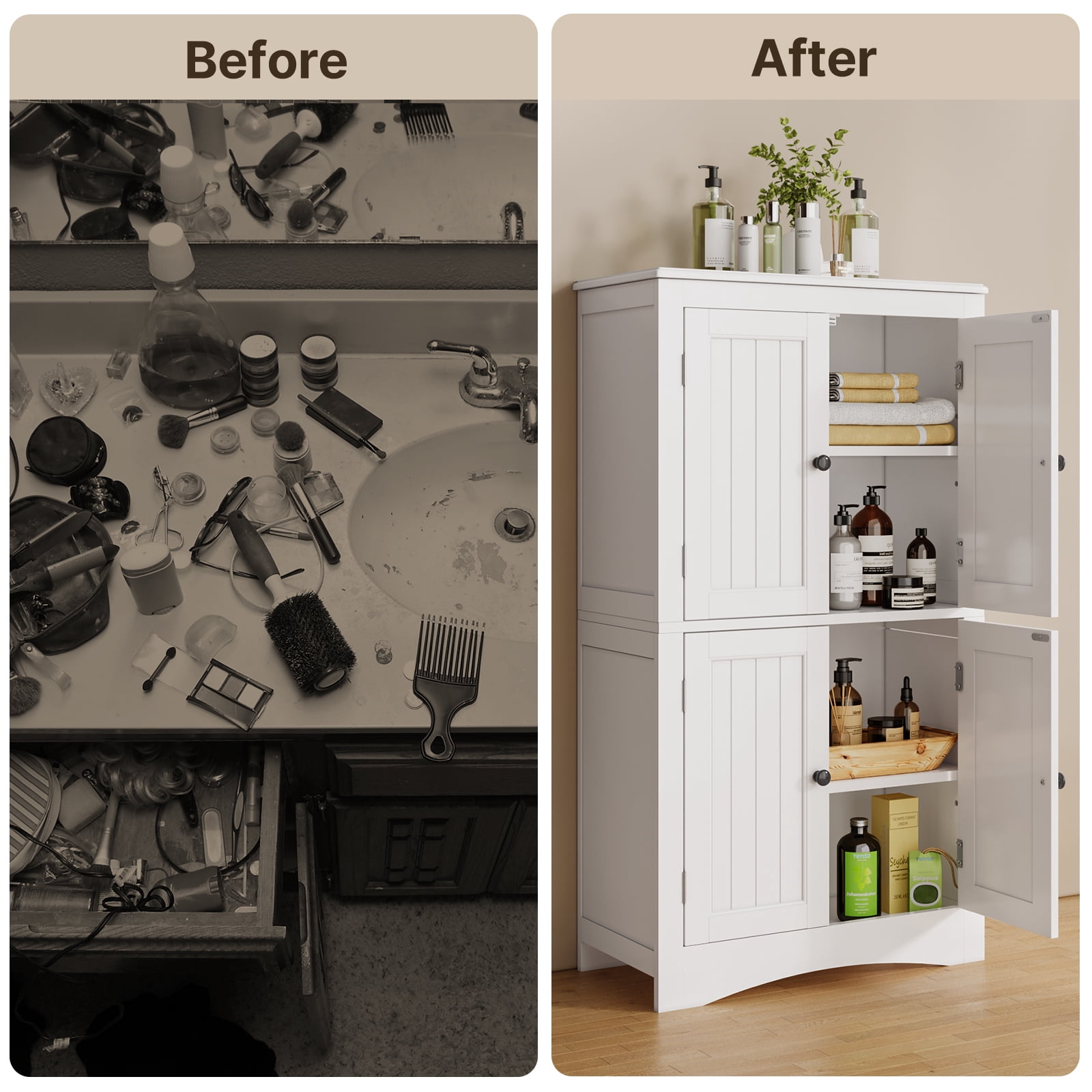 Asofer 43" H Kitchen Pantry Storage Cabinet with Adjustable Shelves for Kitchen, Living Room,White