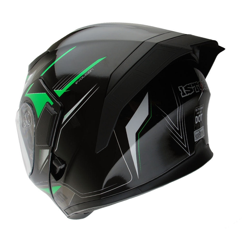 1Storm Motorcycle Modular Full Face Flip up Dual Visor Helmet + Spoiler: HB89 Storm Green