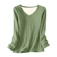 thumbnail image 2 of ClodeEU Women's Winter Thickened Fleece Lined V Neck Long Sleeve Top,Loose Fit Blouses Mint Green,Womens Plus M, 2 of 7