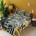 thumbnail image 2 of Ambesonne Leopard Fitted & Top Sheet Set with Shams, Mid Century Modern Wild Cat, Charcoal Grey and Mustard, 2 of 5