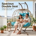 thumbnail image 3 of RADIATA Double Egg Chair with Stand, 2 Person Egg Chair Outdoor Swing for Patio Garden, Handwoven Wicker Swing Egg Chair with 5-Inch Thick Cushion & Cover, 670lbs Capacity,Teal Green, 3 of 12