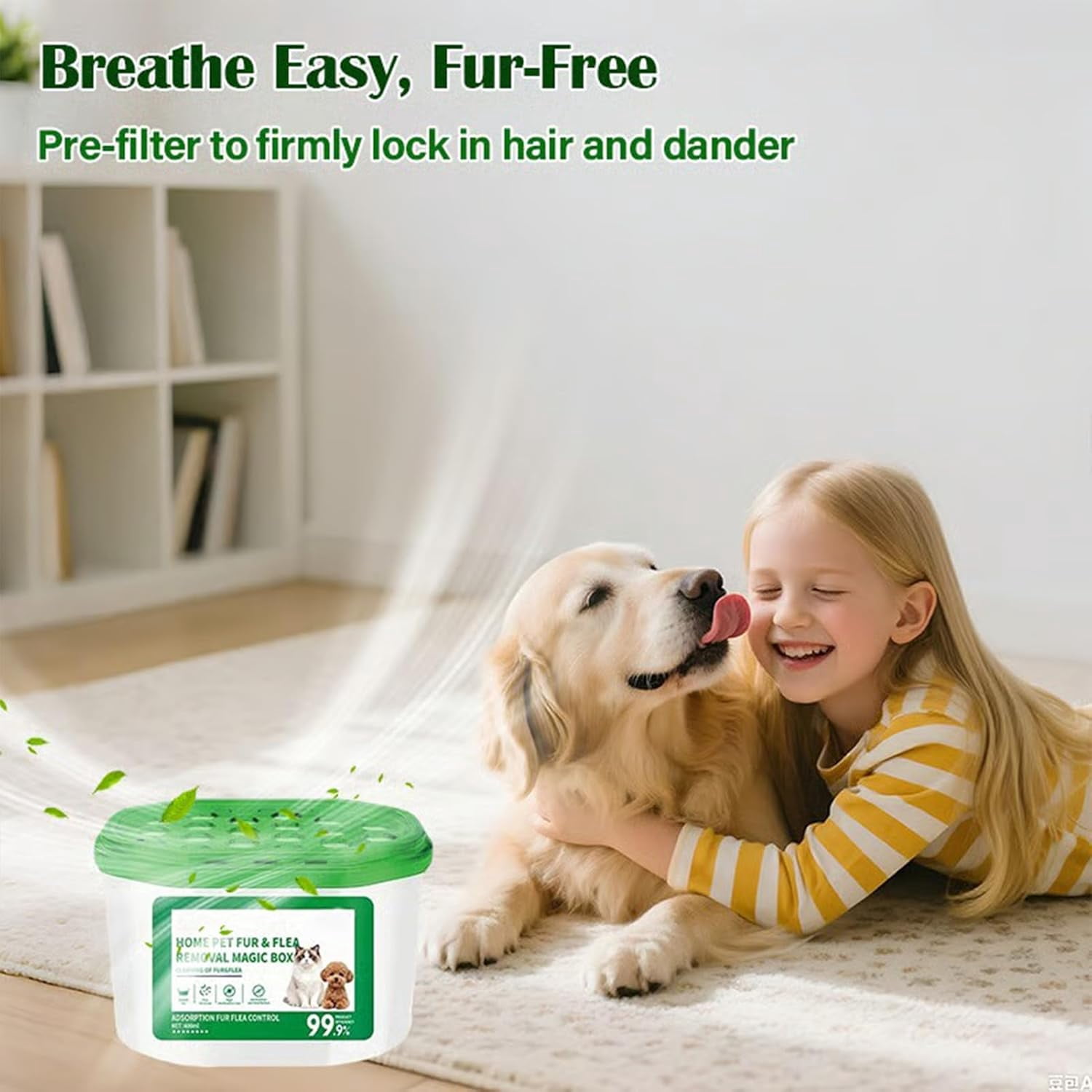 Home Pet Fur & Odor Removal Magic Box, Pet Hair Removal Magic Box, Automatic Pets Fur Collection All Day Long, Portable Odor Eliminator & Dust Collector for Bedroom, Living Room (1pcs)