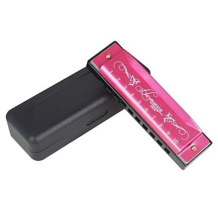 QAYOZ 10 Holes Key Of C Blues Harmonica Mouth Organ Beginners Harp Musical Gift, Pink
