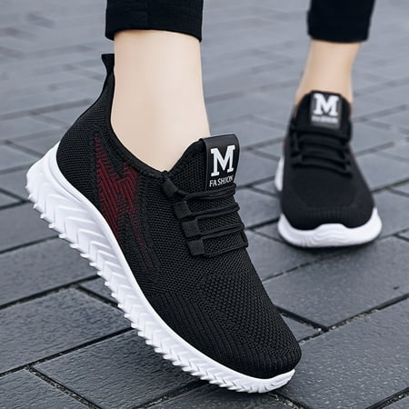 

Fashionable Autumn Women Sports Shoes Flat Soft Mesh Breathable Comfortable Solid Color Lace Up Casual Style