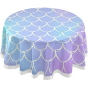 SKYSONIC 60" Dazzling Mermaid Scales Round Tablecloth Colorful Rainbow Table Cloth Cover Mat Washable Polyester Home Decorative for Dining Wedding Holiday Party