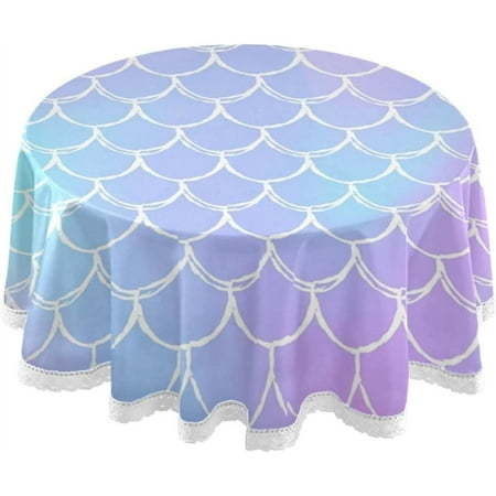 SKYSONIC 60" Dazzling Mermaid Scales Round Tablecloth Colorful Rainbow Table Cloth Cover Mat Washable Polyester Home Decorative for Dining Wedding Holiday Party