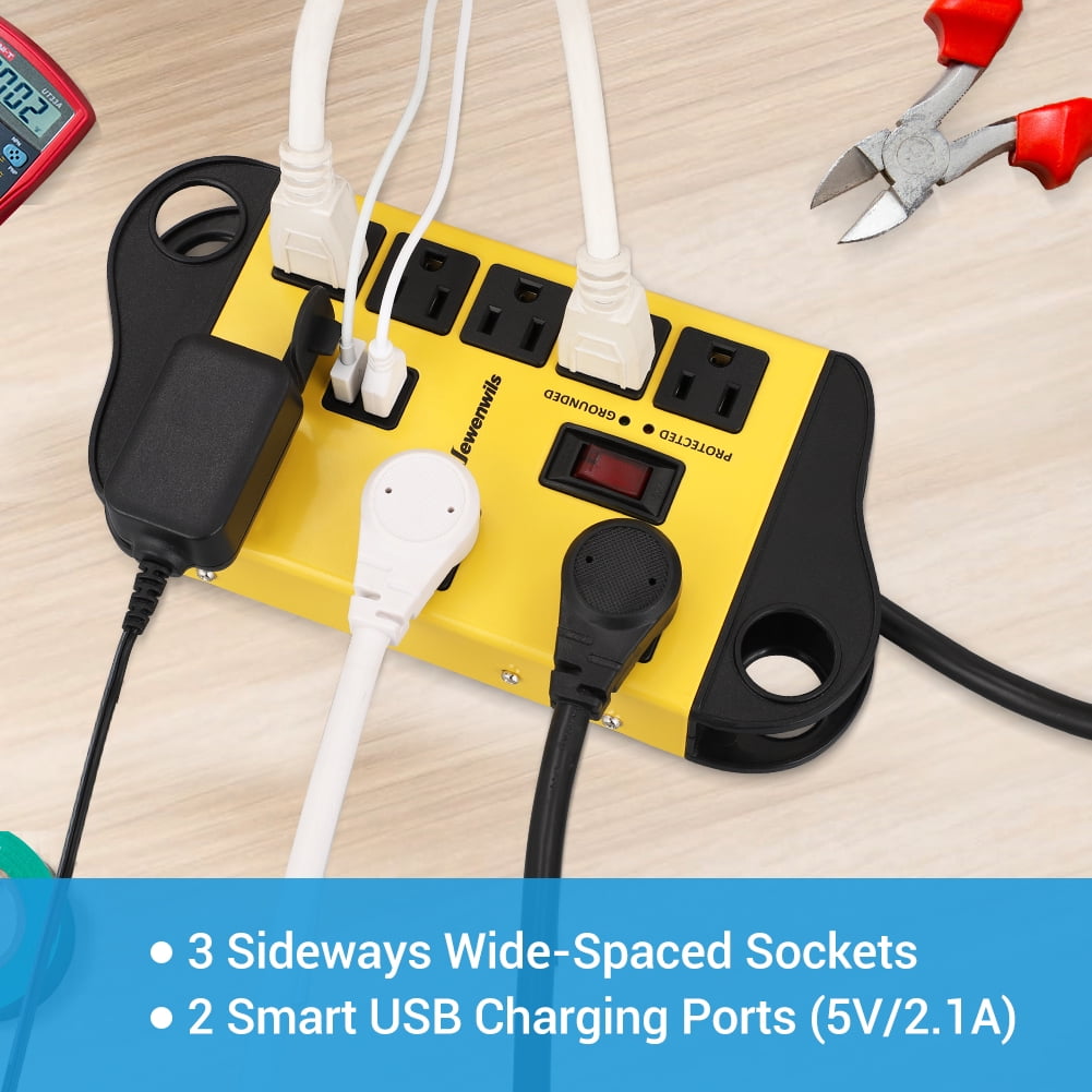 DEWENWILS 8 Outlets Power Strip with 2 USB Ports, Heavy Duty Surge Protector Power Strip with 15ft Long Extension Cord, outlet extender, Flat Plug, 1440Joules, 15A