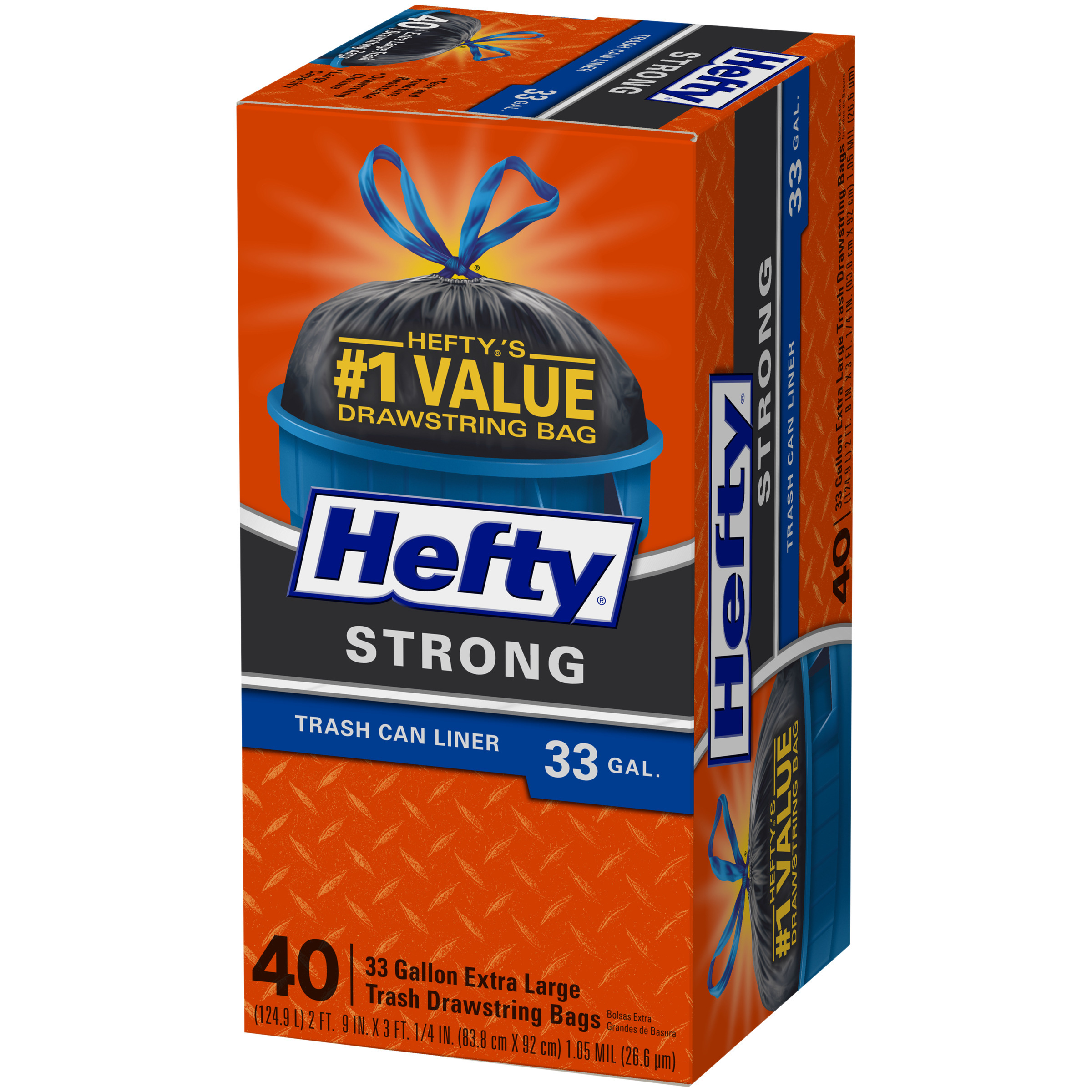 Hefty® Strong 33 Gallon Trash Can Liner Extra Large Trash Drawstring Bags 40 ct Box